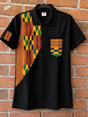 Vibrant Patterned Black Polo Shirt